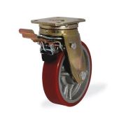 Колесо большегрузное поворотное KAMA 250 мм чугунное/полиуретан с тормозом
